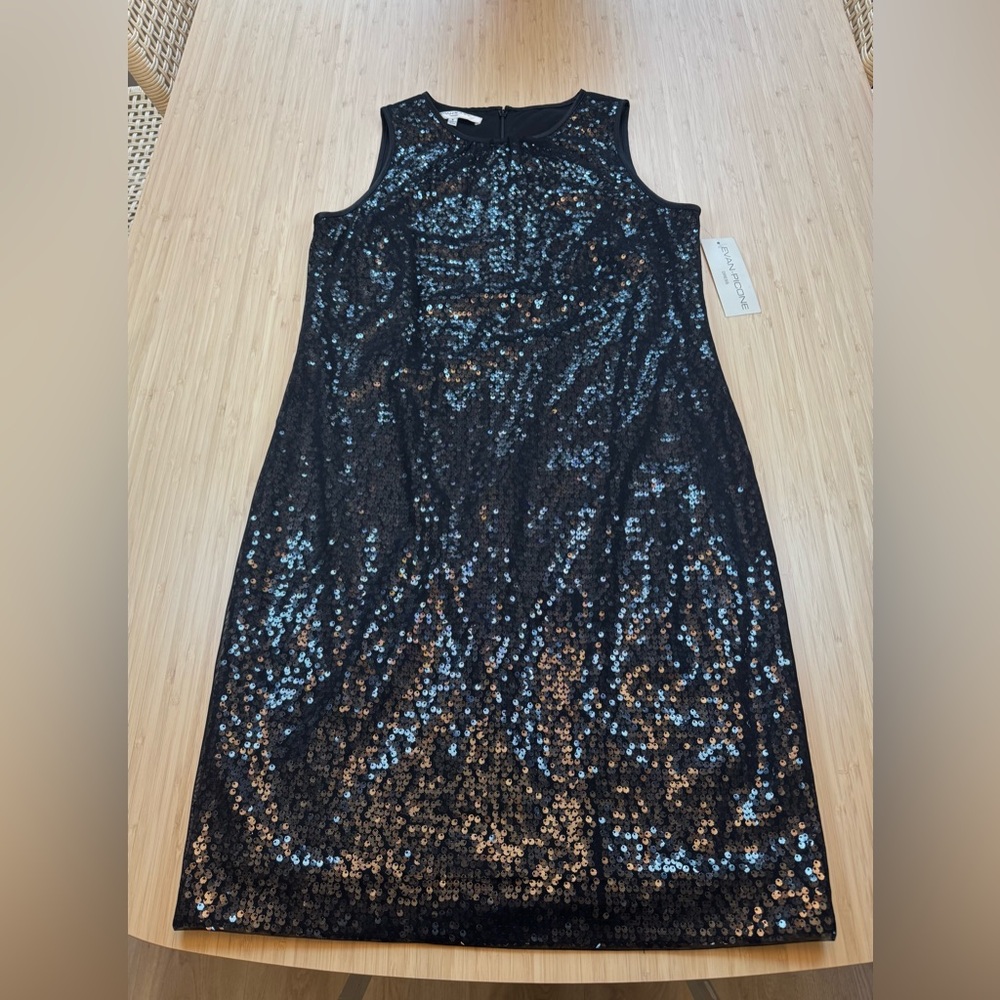 Evan Picone Black Sequined Sheath Shift Cocktail Dress NWT